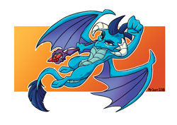 Size: 2912x2059 | Tagged: safe, artist:sonicpegasus, derpibooru import, dragon lord ember, princess ember, dragon, abstract background, bloodstone scepter, dragoness, female, flying, high res, solo