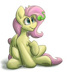 Size: 1248x1343 | Tagged: safe, artist:luximus17, derpibooru import, fluttershy, pegasus, pony, chest fluff, crossover, eye contact, eyeball, jacksepticeye, looking at each other, looking at something, raised hoof, simple background, sitting, transparent background