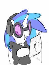 Size: 768x1024 | Tagged: safe, artist:whoop, dj pon-3, vinyl scratch, pony, unicorn, headphones, ipad