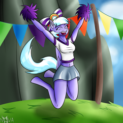 Size: 1500x1500 | Tagged: safe, artist:novaspark, lilac sky, anthro, 30 minute art challenge, belly button, cheerleader, clothes, midriff, pom pom, skirt, solo