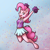 Size: 2000x2000 | Tagged: safe, artist:ohemo, derpibooru import, pinkie pie, anthro, earth pony, unguligrade anthro, abstract background, armpits, atg 2020, cheerleader, cheerleader outfit, clothes, female, looking at you, mare, newbie artist training grounds, skirt, smiling, solo