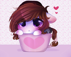 Size: 2500x2000 | Tagged: safe, artist:whiteliar, oc, oc only, oc:kumikoshy, pony, :<, clothes, cup, cup of pony, cute, heart, heart eyes, micro, ocbetes, solo, teacup, wingding eyes