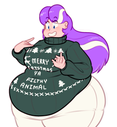 Size: 1119x1220 | Tagged: safe, artist:secretgoombaman12345, diamond tiara, human, ask chubby diamond, angels with filthy souls, chubby, clothes, fat, home alone, humanized, solo, sweater