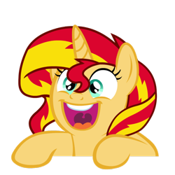 Size: 894x894 | Tagged: dead source, safe, artist:wilhelm-blk, sunset shimmer, pony, unicorn, cute, female, irrational exuberance, mare, open mouth, shimmerbetes, simple background, smiling, solo, transparent background, vector