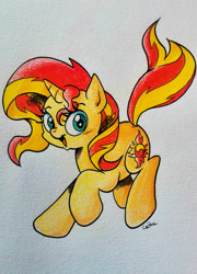 Size: 2304x3198 | Tagged: safe, artist:labba94, derpibooru exclusive, sunset shimmer, pony, unicorn, cute, female, looking at you, open mouth, shimmerbetes, smiling, solo, traditional art