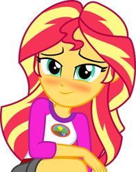 Size: 3161x4000 | Tagged: safe, alternate version, artist:diegator007, sunset shimmer, equestria girls, legend of everfree, blushing, clothes, cute, female, looking at you, shimmerbetes, shirt, simple background, smiling, solo, transparent background, vector