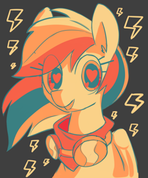 Size: 884x1065 | Tagged: dead source, safe, artist:whoop, rainbow dash, pegasus, pony, bandana, bust, eye clipping through hair, goggles, happy, heart eyes, limited palette, looking at you, solo, wingding eyes
