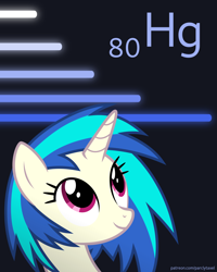 Size: 6400x8000 | Tagged: safe, artist:parclytaxel, derpibooru import, dj pon-3, vinyl scratch, pony, unicorn, series:joycall6's periodic table, .svg available, absurd resolution, bust, chemistry, cute, female, fluorescent lamp, hydrargyrum, lamp, lights, looking up, mare, mercury (element), periodic table, solo, vector, weapons-grade cute