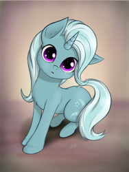 Size: 3000x4000 | Tagged: safe, artist:zetamad, trixie, pony, unicorn, behaving like a cat, blurry background, cute, diatrixes, female, head tilt, mare, simple background, sitting, solo, unshorn fetlocks