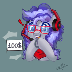 Size: 1000x1000 | Tagged: safe, artist:amidnighters, derpibooru import, oc, oc only, oc:cinnabyte, adorkable, bandana, bits, commission, cute, donation, dork, frog (hoof), gaming headset, headphones, headset, hooves together, icon, money, smiling, underhoof