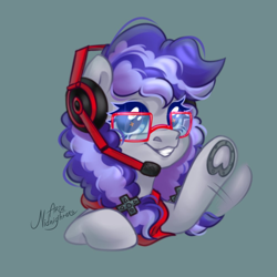 Size: 1000x1000 | Tagged: safe, artist:amidnighters, derpibooru import, oc, oc only, oc:cinnabyte, adorkable, bandana, commission, cute, dork, gaming headset, headphones, headset, heart, heart hoof, icon, smiling, underhoof, wave