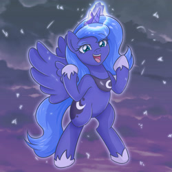 Size: 4092x4092 | Tagged: safe, artist:sumin6301, princess luna, alicorn, pony, absurd resolution, cloud, cute, female, lunabetes, magic, mare, open mouth, s1 luna, smiling, solo