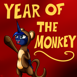 Size: 1700x1700 | Tagged: safe, artist:novaspark, princess luna, alicorn, monkey, pony, chinese new year, clothes, costume, solo, year of the monkey