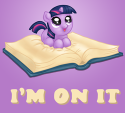 Size: 900x814 | Tagged: safe, artist:assasinmonkey, twilight sparkle, pony, book, cute, female, filly, filly twilight sparkle, ponyloaf, purple background, simple background, solo, that pony sure does love books, twiabetes, younger