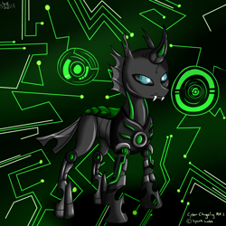 Size: 1700x1700 | Tagged: safe, artist:novaspark, oc, oc only, changeling, cyborg, solo