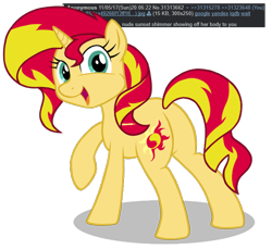 Size: 698x639 | Tagged: safe, artist:dosey--doe, sunset shimmer, unicorn, /mlp/, 4chan, cute, female, mare, plot, presenting, shimmerbetes, solo, we don't normally wear clothes