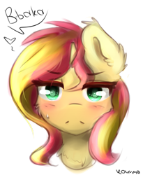 Size: 787x959 | Tagged: safe, artist:kourma, sunset shimmer, pony, unicorn, baka, blushing, bust, cute, female, fluffy, mare, portrait, sketch, solo, tsundere, tsunset shimmer