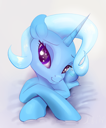 Size: 1070x1296 | Tagged: safe, artist:xbi, trixie, pony, unicorn, cute, female, lidded eyes, looking at you, lying down, mare, smiling, solo, wingding eyes