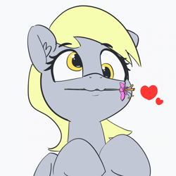 Size: 1280x1280 | Tagged: safe, artist:pabbley, derpy hooves, pony, 30 minute art challenge, cute, derpabetes, flower, heart, mouth hold, solo