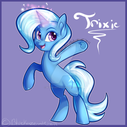 Size: 800x800 | Tagged: safe, artist:bluekazenate, trixie, pony, unicorn, cute, diatrixes, female, mare, open mouth, smiling, solo, watermark