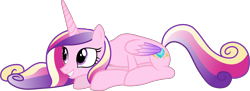 Size: 8900x3250 | Tagged: safe, artist:90sigma, edit, editor:slayerbvc, princess cadance, alicorn, pony, accessory-less edit, barehoof, cute, cutedance, female, grin, mare, missing accessory, prone, simple background, smiling, solo, transparent background, vector, vector edit