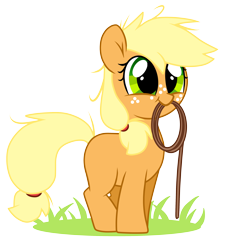 Size: 2758x3005 | Tagged: safe, artist:php69, derpibooru import, applejack, earth pony, pony, cute, female, filly, filly applejack, freckles, jackabetes, mouth hold, rope, simple background, smiling, solo, transparent background, younger