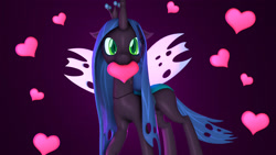 Size: 2981x1677 | Tagged: safe, artist:loveslove, derpibooru import, queen chrysalis, changeling, changeling queen, 3d, cute, cutealis, female, heart, looking at you, mare, solo, source filmmaker, spread wings, wings
