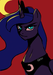 Size: 1240x1748 | Tagged: safe, artist:nire, derpibooru import, nightmare moon, princess luna, alicorn, pony, angry, female, moon, sky