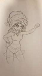 Size: 720x1280 | Tagged: safe, artist:artponymdp, sunset shimmer, equestria girls, christmas, clothes, hat, holiday, monochrome, santa hat, sketch, solo, traditional art