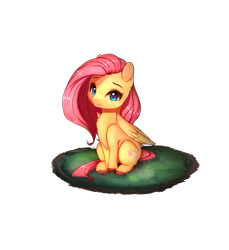 Size: 3200x3500 | Tagged: safe, artist:miokomata, derpibooru import, fluttershy, pegasus, pony, abstract background, chest fluff, colored hooves, cute, female, freckles, grass, mare, shyabetes, simple background, sitting, solo, transparent background