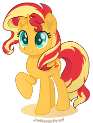 Size: 6692x8900 | Tagged: safe, artist:joemasterpencil, sunset shimmer, pony, unicorn, absurd resolution, cute, female, mare, movie accurate, raised hoof, shimmerbetes, simple background, smiling, solo, transparent background