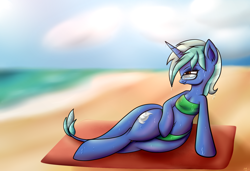 Size: 1280x873 | Tagged: safe, artist:novaspark, oc, oc only, oc:nova spark, beach, belly button, bikini, clothes, solo, swimsuit, wet, wide hips