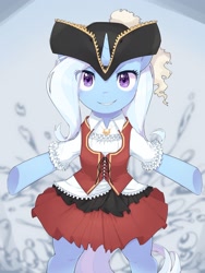 Size: 1536x2048 | Tagged: safe, artist:30clock, trixie, pony, clothes, cute, diatrixes, female, hat, jewelry, looking at you, mare, moe, necklace, pirate, pirate hat, skirt, smiling, solo
