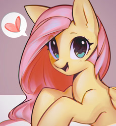 Size: 1101x1195 | Tagged: safe, artist:mirroredsea, derpibooru import, fluttershy, pegasus, pony, cute, female, heart, looking at you, mare, open mouth, pictogram, shyabetes, smiling, solo, speech bubble, wings