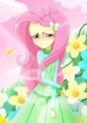 Size: 1388x1964 | Tagged: safe, artist:liu ting, fluttershy, equestria girls, blushing, clothes, dress, female, flower, looking at you, solo