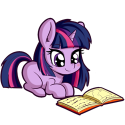 Size: 512x512 | Tagged: safe, artist:anibaruthecat, twilight sparkle, pony, unicorn, book, cute, female, filly, filly twilight sparkle, prone, reading, simple background, solo, transparent background, twiabetes, younger