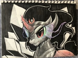 Size: 2134x1600 | Tagged: safe, artist:b_m, derpibooru import, king sombra, pony, unicorn, solo, sombra eyes, traditional art