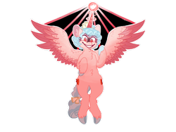 Size: 800x600 | Tagged: safe, artist:uwus, derpibooru exclusive, derpibooru import, cozy glow, alicorn, pony, the ending of the end, alicornified, badass, cool, cozy, cozybetes, cozycorn, cute, ear fluff, evil grin, female, fluffy, full body, fur, grin, horn, horn glowing, large wings, magic, orb, race swap, simple background, smiling, solo, spread wings, transparent background, wings, xk-class end-of-the-world scenario