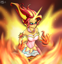 Size: 1800x1850 | Tagged: safe, artist:novaspark, sunset shimmer, equestria girls, daydream shimmer, fiery shimmer, fire, solo