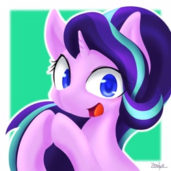 Size: 2500x2500 | Tagged: safe, artist:zemlya, artist:zemlya1741, derpibooru import, starlight glimmer, pony, unicorn, abstract background, blurry background, colored pupils, female, high res, lineless, open mouth, solo