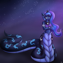 Size: 2000x2000 | Tagged: safe, artist:novaspark, princess luna, anthro, lamia, original species, snake, blushing, clothes, lamiafied, solo, species swap