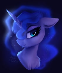 Size: 1358x1620 | Tagged: safe, artist:nekosnicker, derpibooru import, princess luna, alicorn, pony, bust, chest fluff, cute, floppy ears, lidded eyes, looking at you, lunabetes, portrait, solo