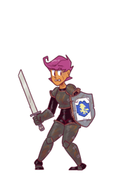 Size: 633x889 | Tagged: safe, artist:secretgoombaman12345, scootaloo, human, armor, cardboard, humanized, meanie belle, shield, simple background, solo, sword, transparent background, weapon