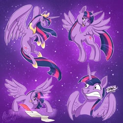 Size: 2000x2000 | Tagged: safe, artist:arorix_lights, derpibooru import, princess twilight 2.0, twilight sparkle, twilight sparkle (alicorn), alicorn, pony, unicorn, the last problem, spoiler:mlp friendship is forever, digital art, faic, female, floating, happy, illustration, magic, mare, panicking, quill, solo, spread wings, tall alicorn, telekinesis, tongue out, wings, writing