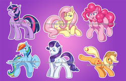 Size: 1024x658 | Tagged: safe, artist:nekocrispy, applejack, fluttershy, pinkie pie, rainbow dash, rarity, twilight sparkle, twilight sparkle (alicorn), alicorn, earth pony, pegasus, pony, unicorn, cowboy hat, female, gradient mane, hat, mane six, mare, multicolored hair, smiling, stetson, tongue out, watermark