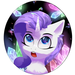 Size: 1500x1500 | Tagged: safe, artist:glazirka, derpibooru import, rarity, pony, unicorn, bust, crystal, crystal caverns, ear fluff, female, mare, open mouth, portrait, solo