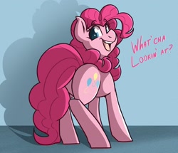 Size: 2284x1968 | Tagged: safe, artist:modularpon, artist:themodpony, derpibooru import, pinkie pie, earth pony, pony, balloonbutt, butt, cute, dialogue, diapinkes, female, looking back, mare, open mouth, plot, rear view, solo