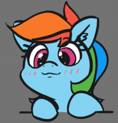 Size: 911x947 | Tagged: safe, artist:pabbley, rainbow dash, pegasus, pony, :p, animated, cute, dashabetes, eye shimmer, female, gif, mare, mlem, silly, silly pony, simple background, solo, tongue out
