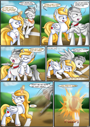 Size: 2893x4092 | Tagged: safe, artist:novaspark, oc, oc only, oc:angelissa, oc:lightning flash, alicorn, alicorn oc, biting, blushing, cheating, comic, dialogue, ear bite, imminent vore, magic, race, teleportation