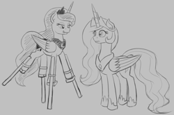 Size: 1797x1191 | Tagged: safe, artist:mkogwheel, derpibooru import, princess celestia, princess luna, alicorn, pony, brony bash online, sketch, sketches from a hat, stilts